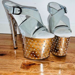 Chrome Rhinestone Ellie 8 inch Heels Size 8 -  Stripper Pole style